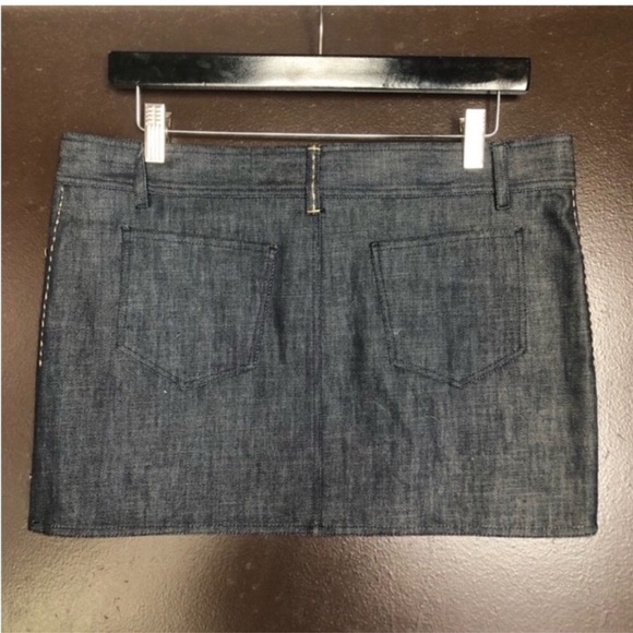 FENDI] Blue Raw Denim Tan Hand stitches Jean Mini Skirt - Picture 2 of 15
